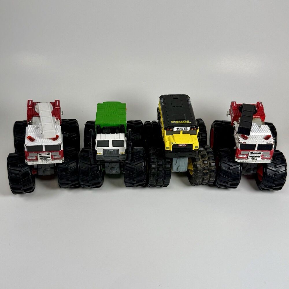 Tonka Metal Movers Garbage Truck, School Bus Fire Trucks Diecast Monster Trucks